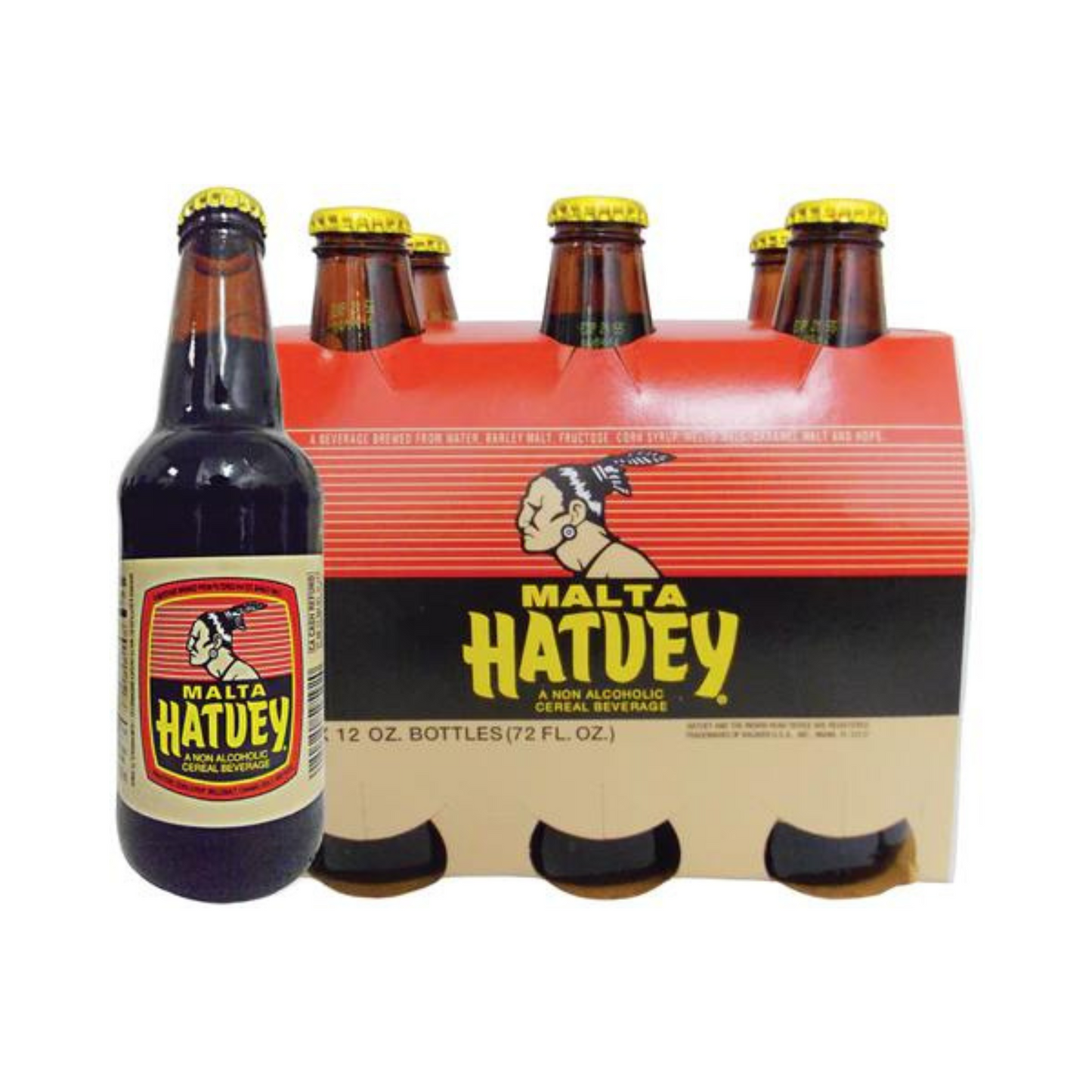Malta Hatuey, 12 fl oz glass bottles, 24 Pack