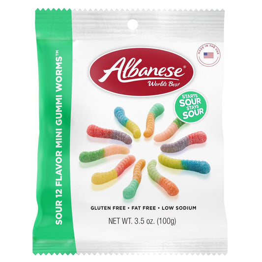 Albanese Unit Sour 12 Flavor Mini Gummi Worms 3.5 Oz (100 g)