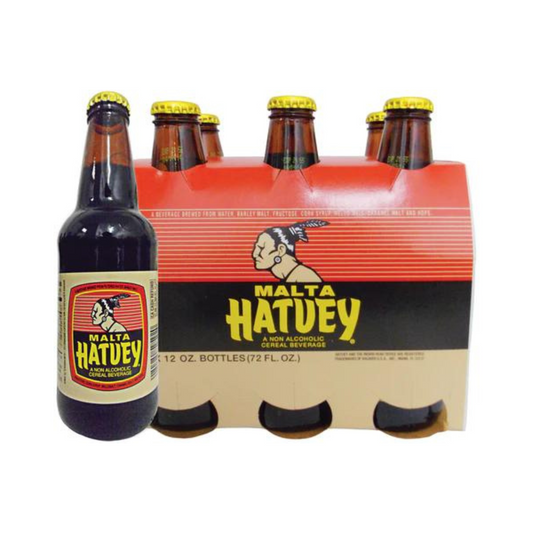 Malta Hatuey, 12 fl oz glass bottles, 24 Pack